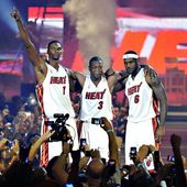 The big three for the Heat. From left to right: Bosh, Wade and James.