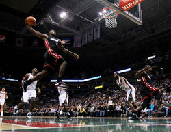 Lebron James of the Miami Heat skies in for a dunk